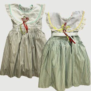 NWT Girls Bib Collar Dress Size 4, Gray and White or Lt. Teal and White striped
